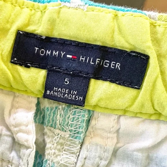 3/$25💥5 Tommy Hilfiger Nautical & Preppy Woven Twill Midi Shorts, Aqua & Lime - Picture 7 of 9